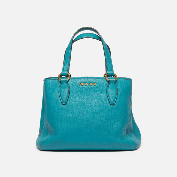 Miu Miu Turquoise Leather Two Way Tote