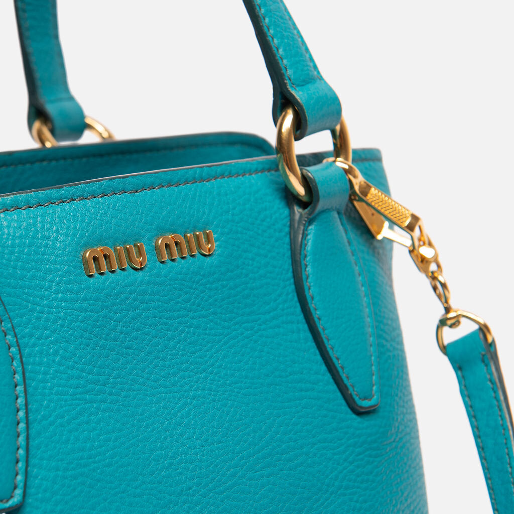 Miu Miu Turquoise Leather Two Way Tote