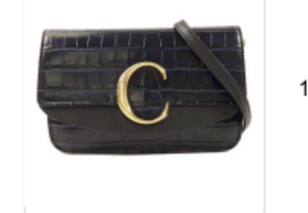 Navy Croc Embossed Leather Chain Shoulder Bag