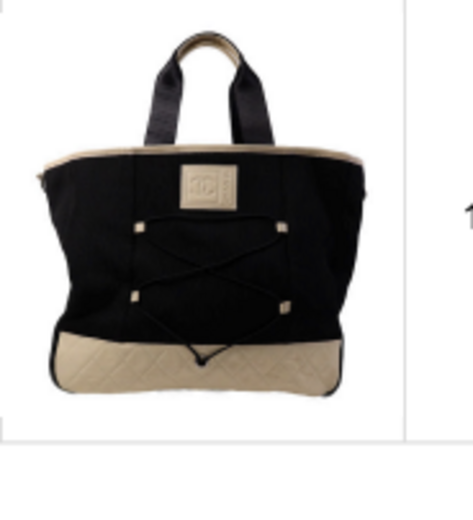 Black & Cream Leather/Canvas Tote