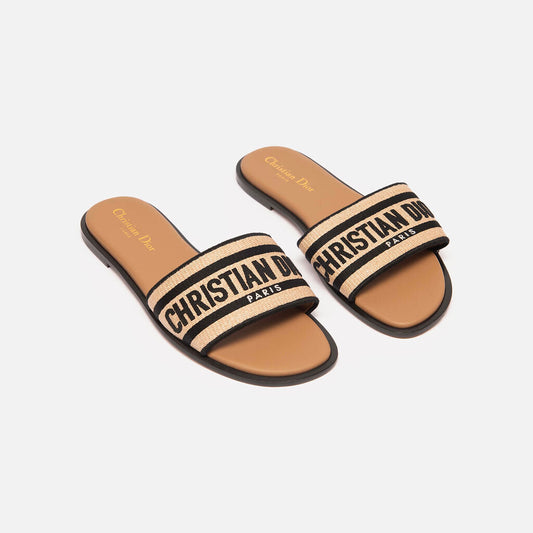 Dior Tan & Black Woven Logo Slides
