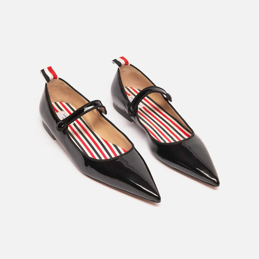 Thom Browne Black Patent Pointed Toe Flats