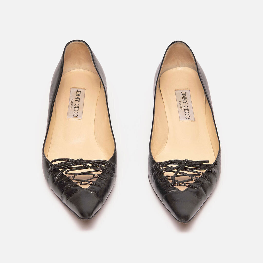 Jimmy Choo Black Leather Lace Up Kitten Heel