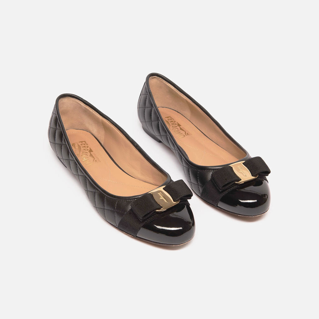 Salvatore Ferragamo Black Quilted Flats