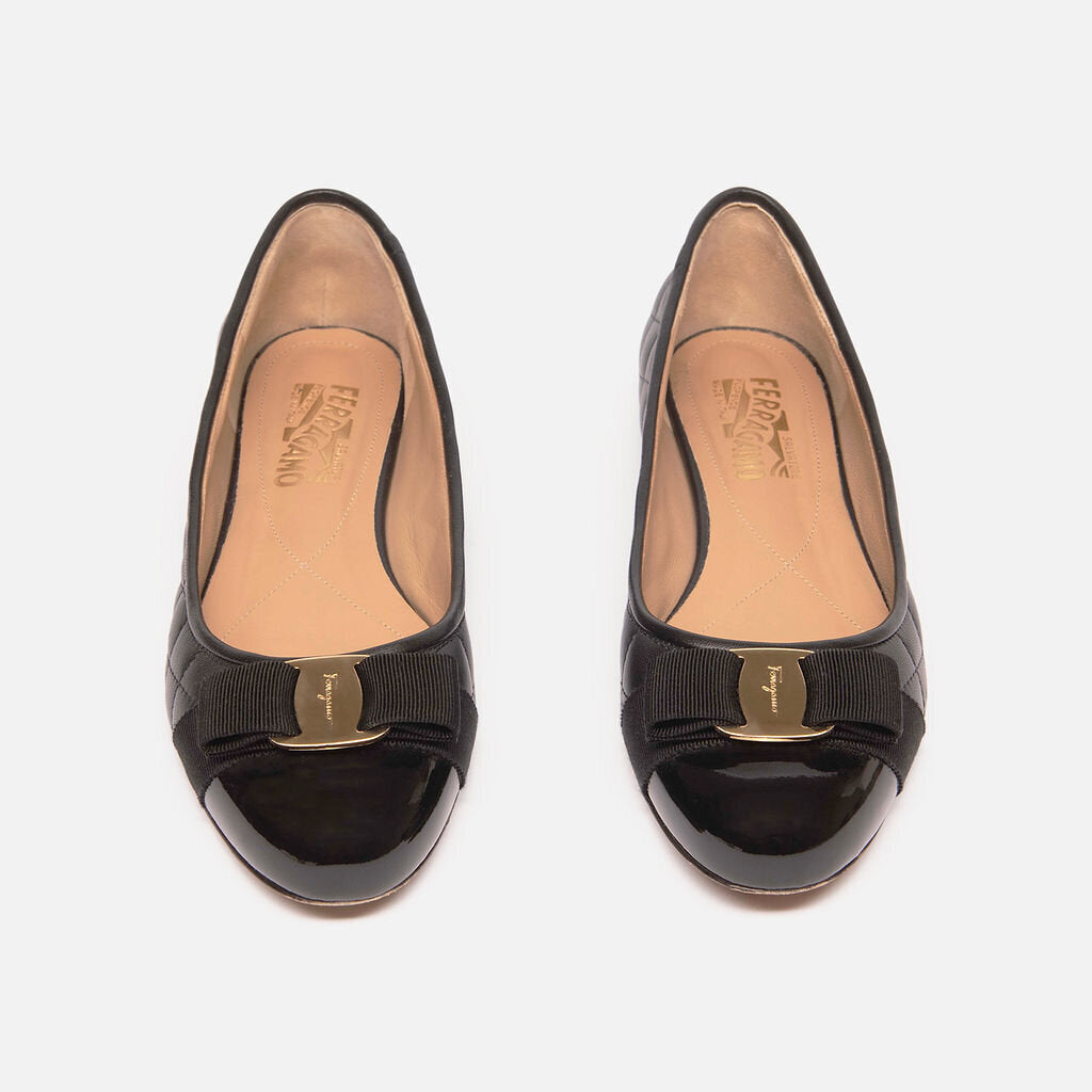 Salvatore Ferragamo Black Quilted Flats