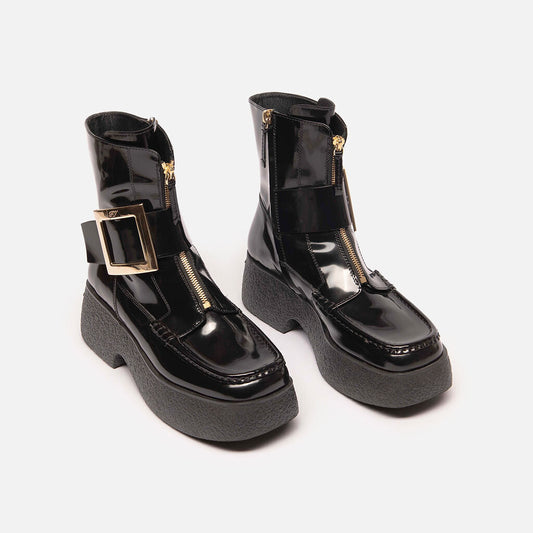 Roger Vivier Black Patent Heeled Platform Boots