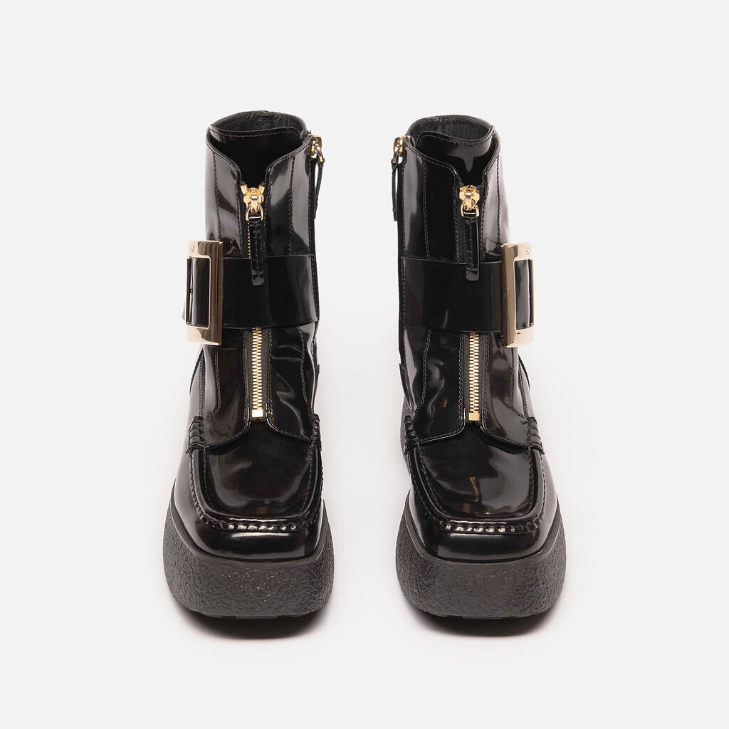 Roger Vivier Black Patent Heeled Platform Boots