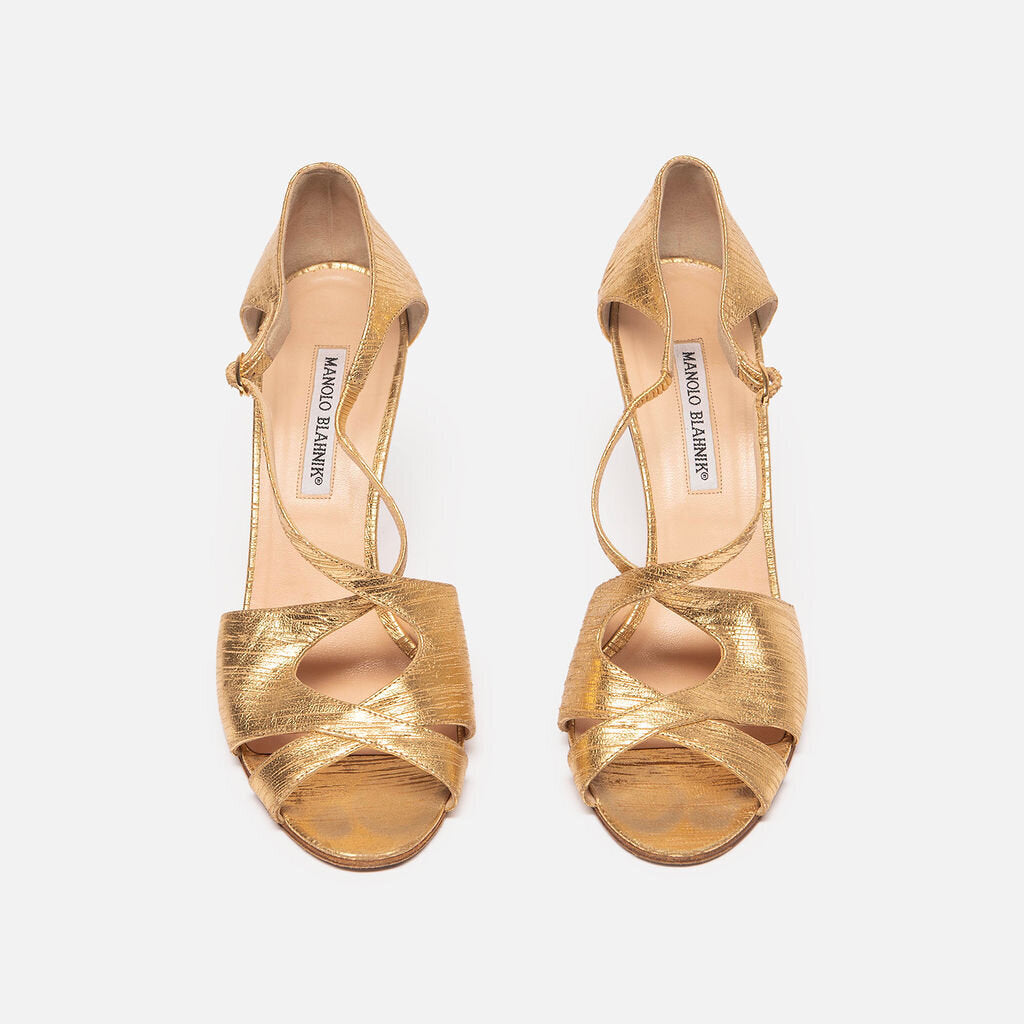 Manolo Blahnik Gold Leather Heels