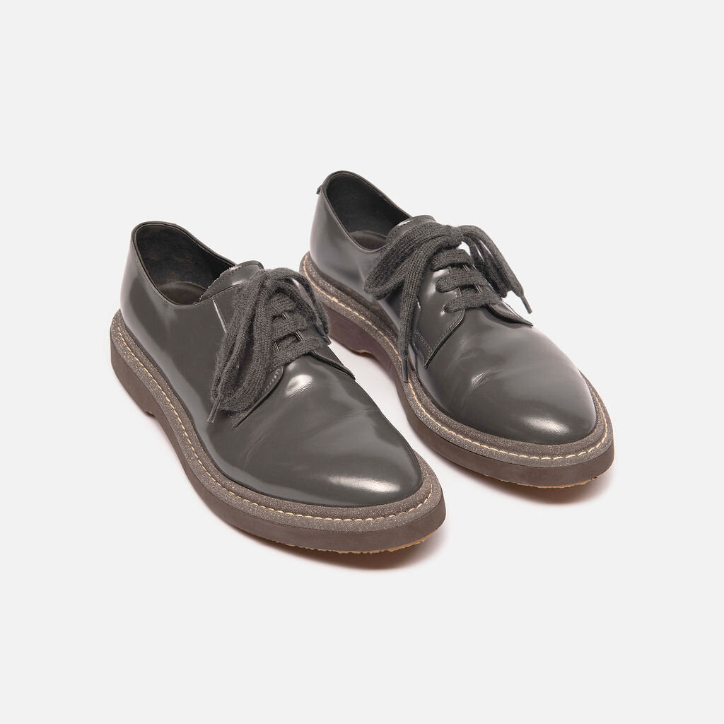 Brunello Cucinelli Grey Leather Oxfords