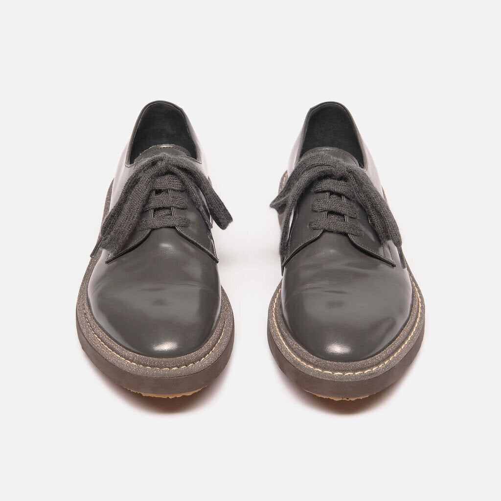 Brunello Cucinelli Grey Leather Oxfords