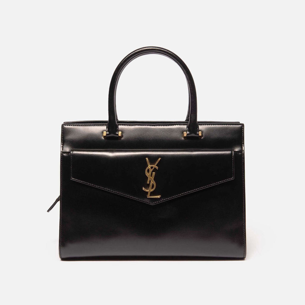 YSL Black Leather Logo Structured Tote