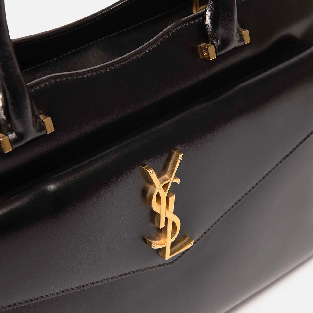 YSL Black Leather Logo Structured Tote