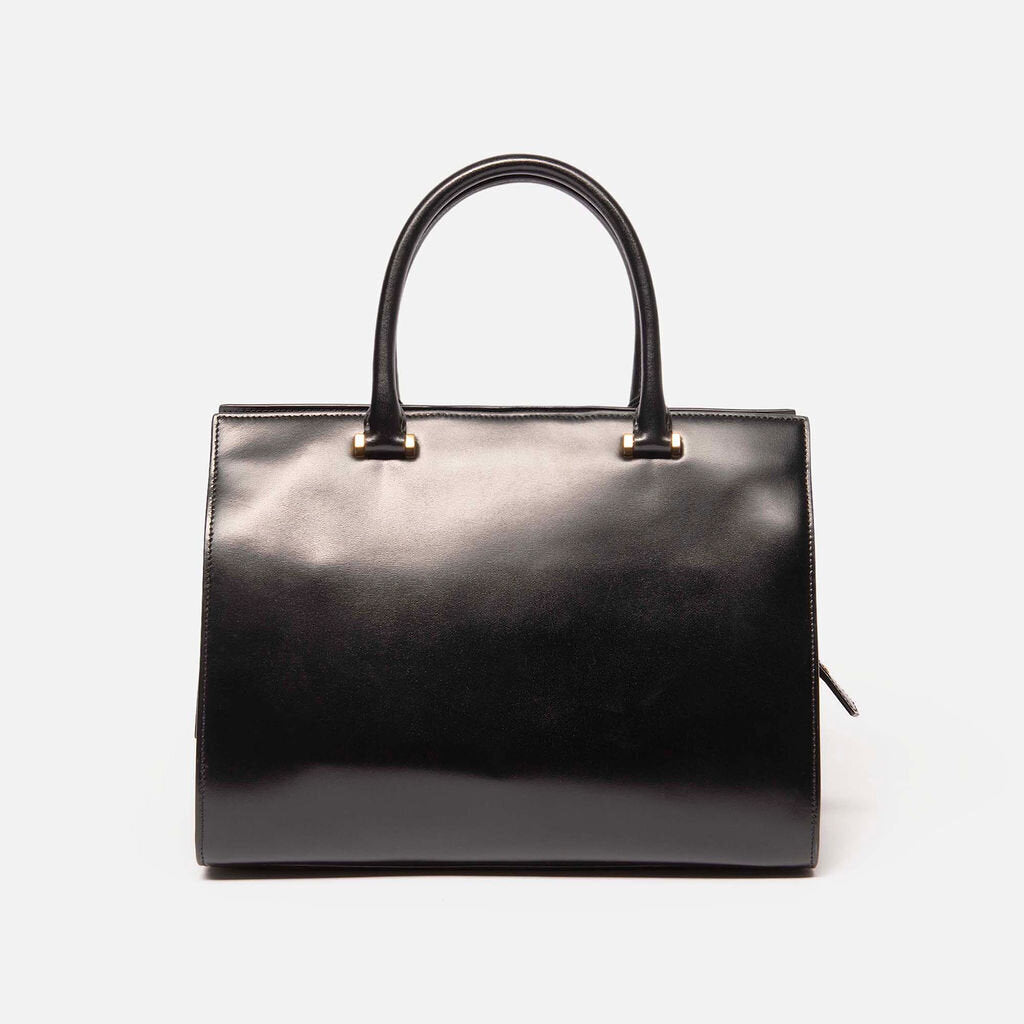 YSL Black Leather Logo Structured Tote