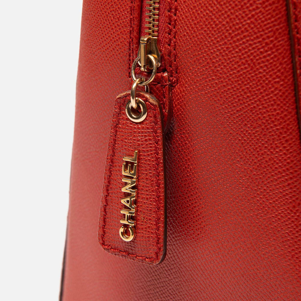 Chanel Orange Caviar Leather Zip Tote Bag