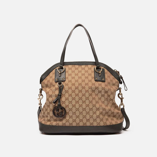 Gucci Dark Green With Monogram Canvas Domed Zipped Top Handle Tote