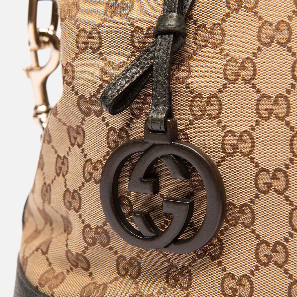 Gucci Dark Green With Monogram Canvas Domed Zipped Top Handle Tote