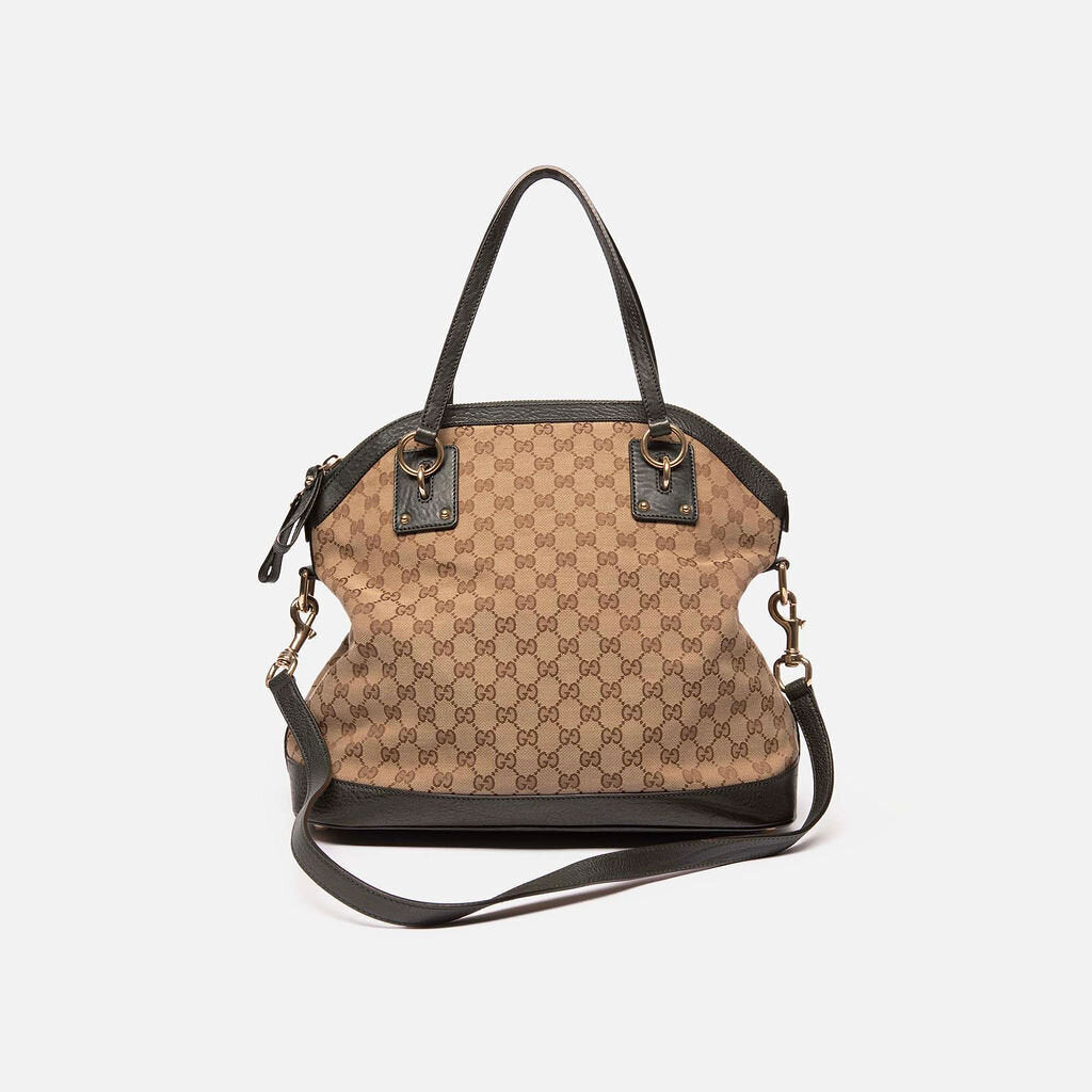 Gucci Dark Green With Monogram Canvas Domed Zipped Top Handle Tote
