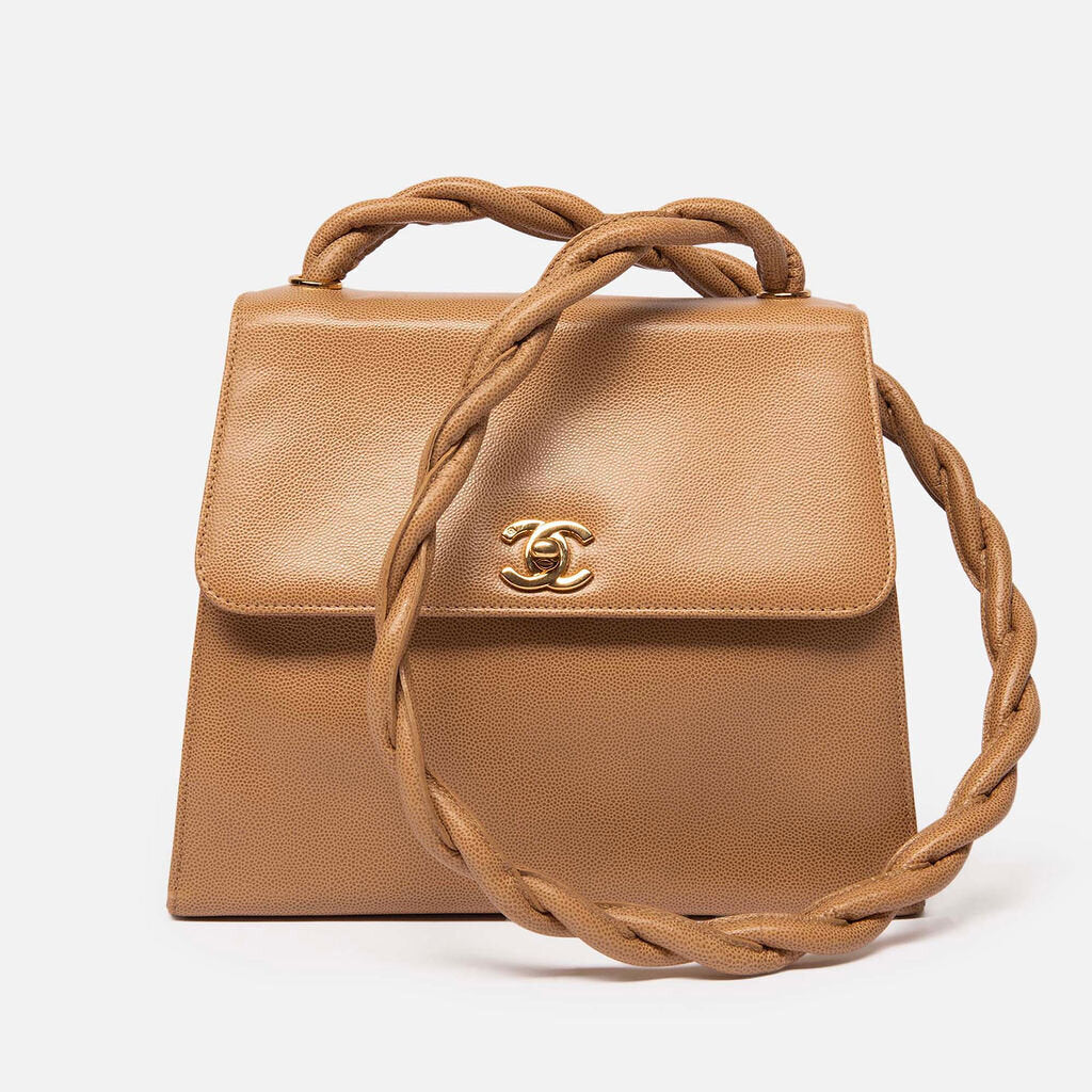 Chanel Tan Caviar Twisted Strap Bag