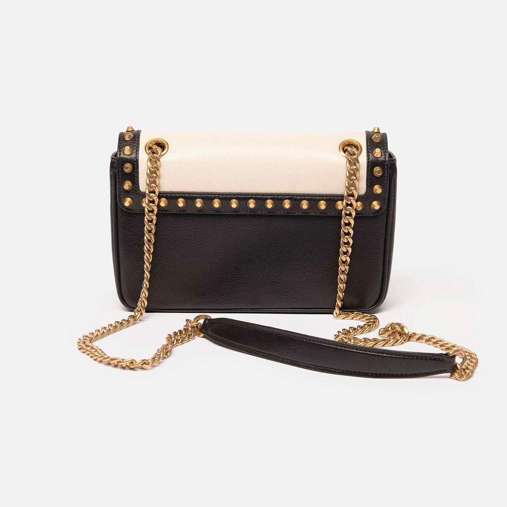 Prada Ivory Black Leather Studded Glace Crossbody Bag
