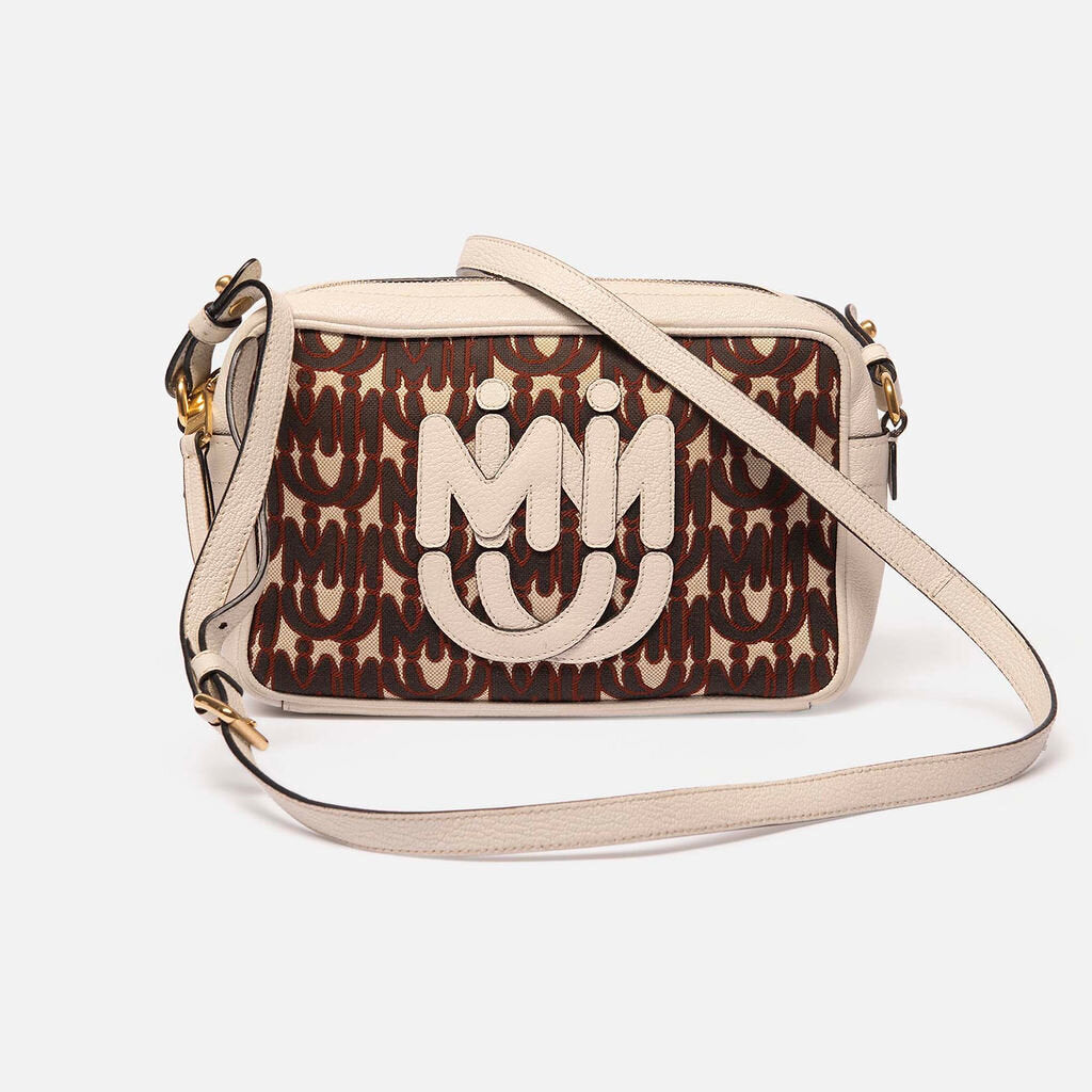 Miu Miu White & Red Jacquard Camera Bag