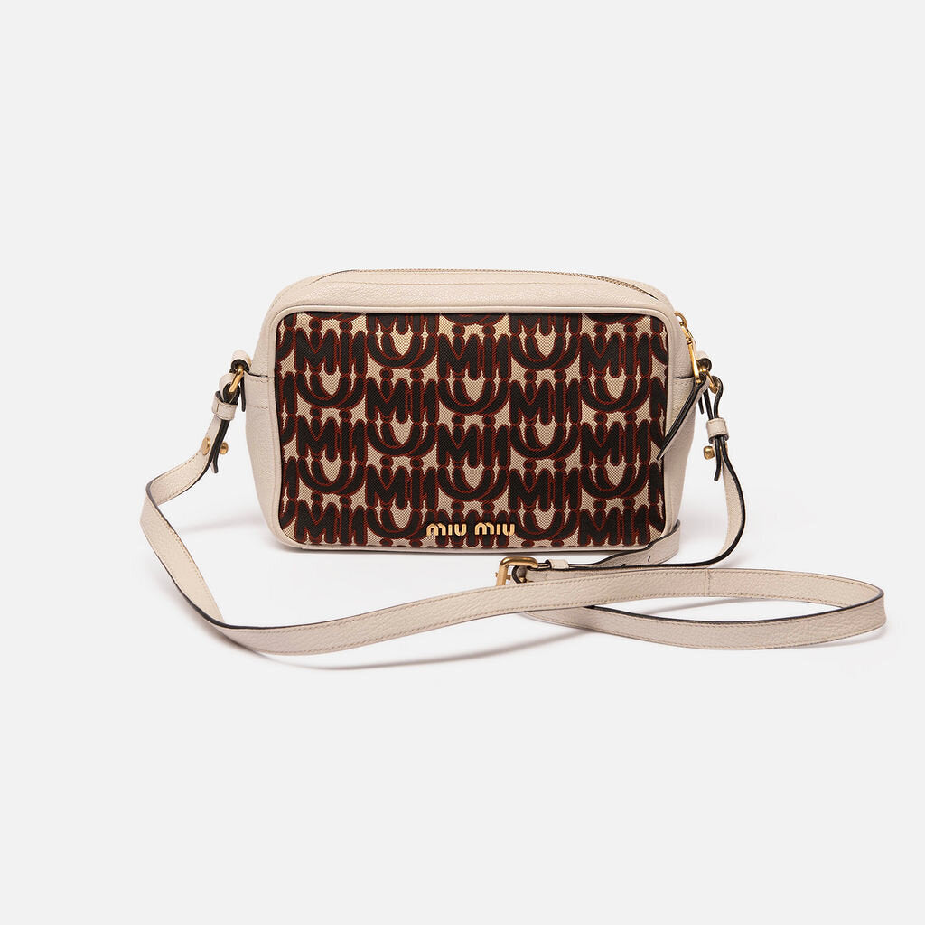 Miu Miu White & Red Jacquard Camera Bag