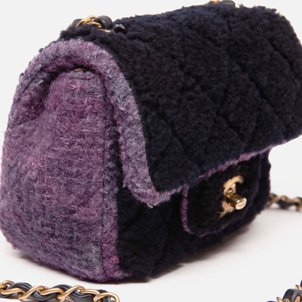 Chanel Purple/Black Shearling Tweed Mini Flap