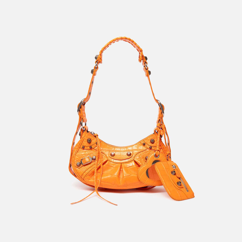 Balenciaga Orange Croc Embossed Le Cagole Bag