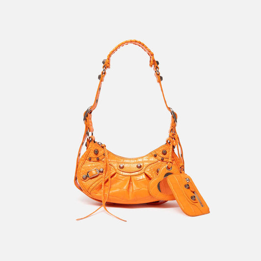 Balenciaga Orange Croc Embossed Le Cagole Bag