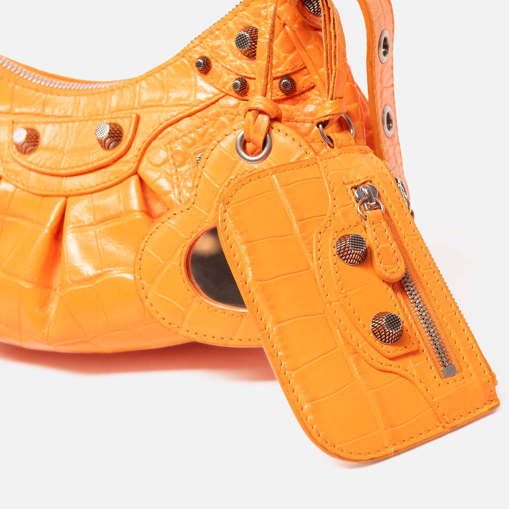 Balenciaga Orange Croc Embossed Le Cagole Bag