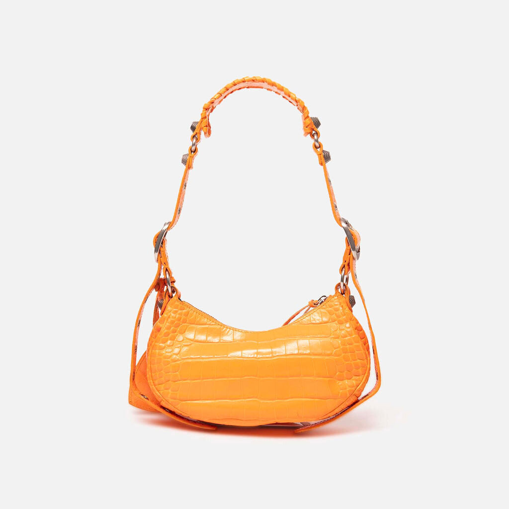 Balenciaga Orange Croc Embossed Le Cagole Bag