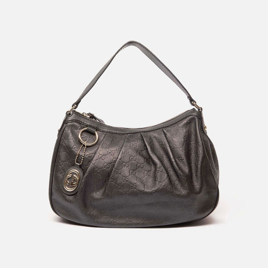 Gucci Black Canvas Zipped Hobo With Leather Shoulder Strap