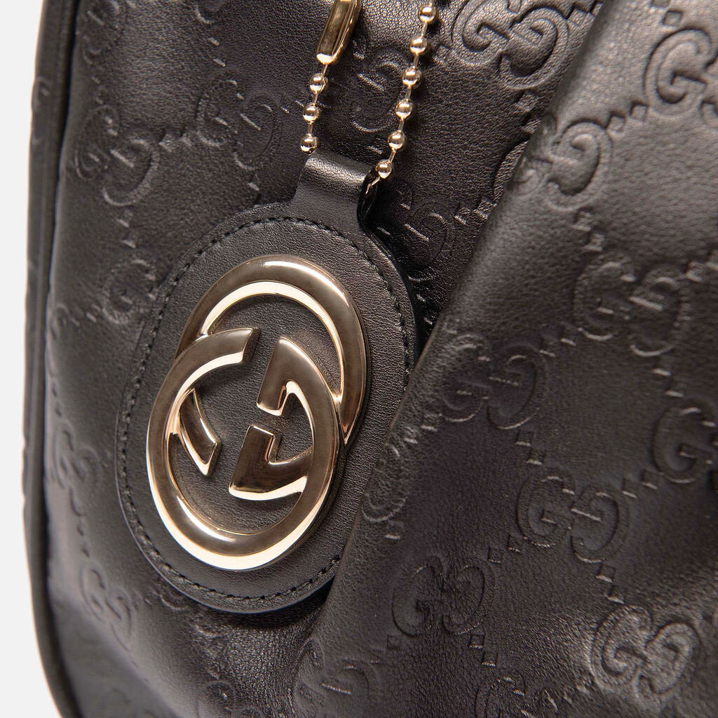 Gucci Black Canvas Zipped Hobo With Leather Shoulder Strap