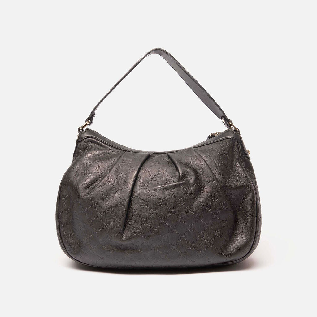 Gucci Black Canvas Zipped Hobo With Leather Shoulder Strap