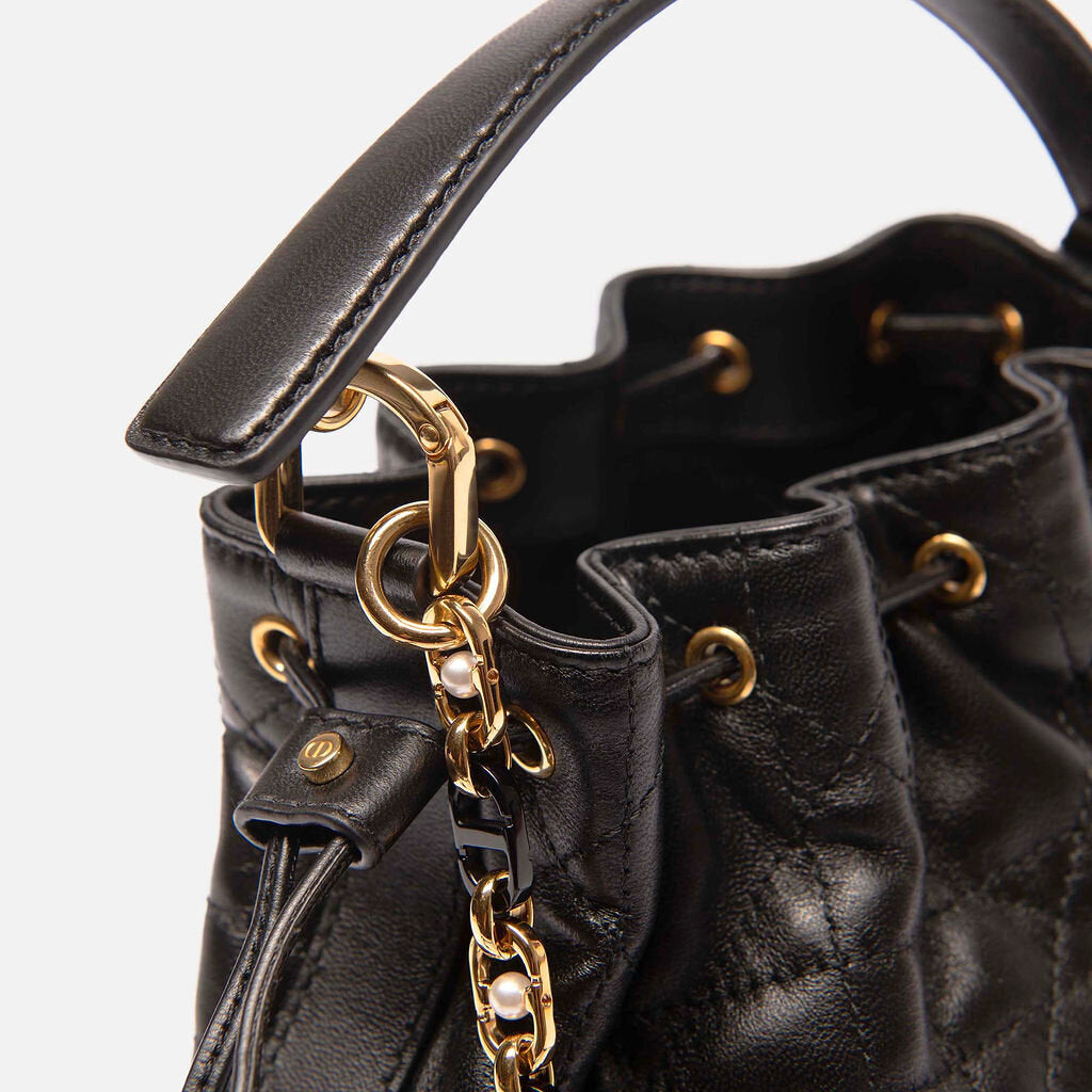 Christian Dior Black Leather Jolie Bucket Bag Small