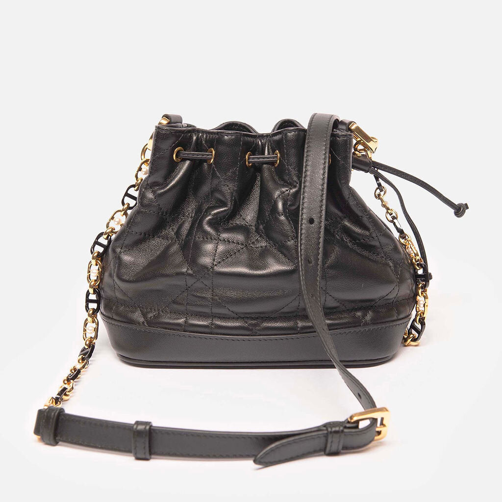 Christian Dior Black Leather Jolie Bucket Bag Small