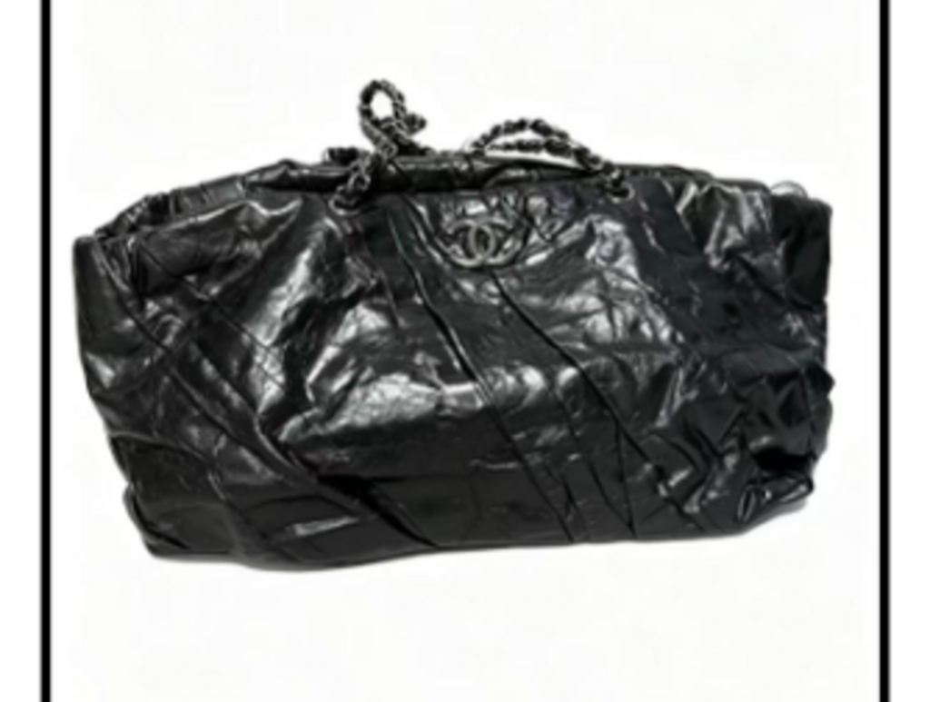 Black Glazed Leather Oversized Tote