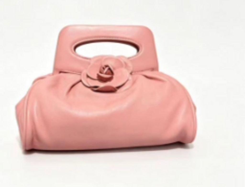 Pink Leather Camellia Top Handle Bag