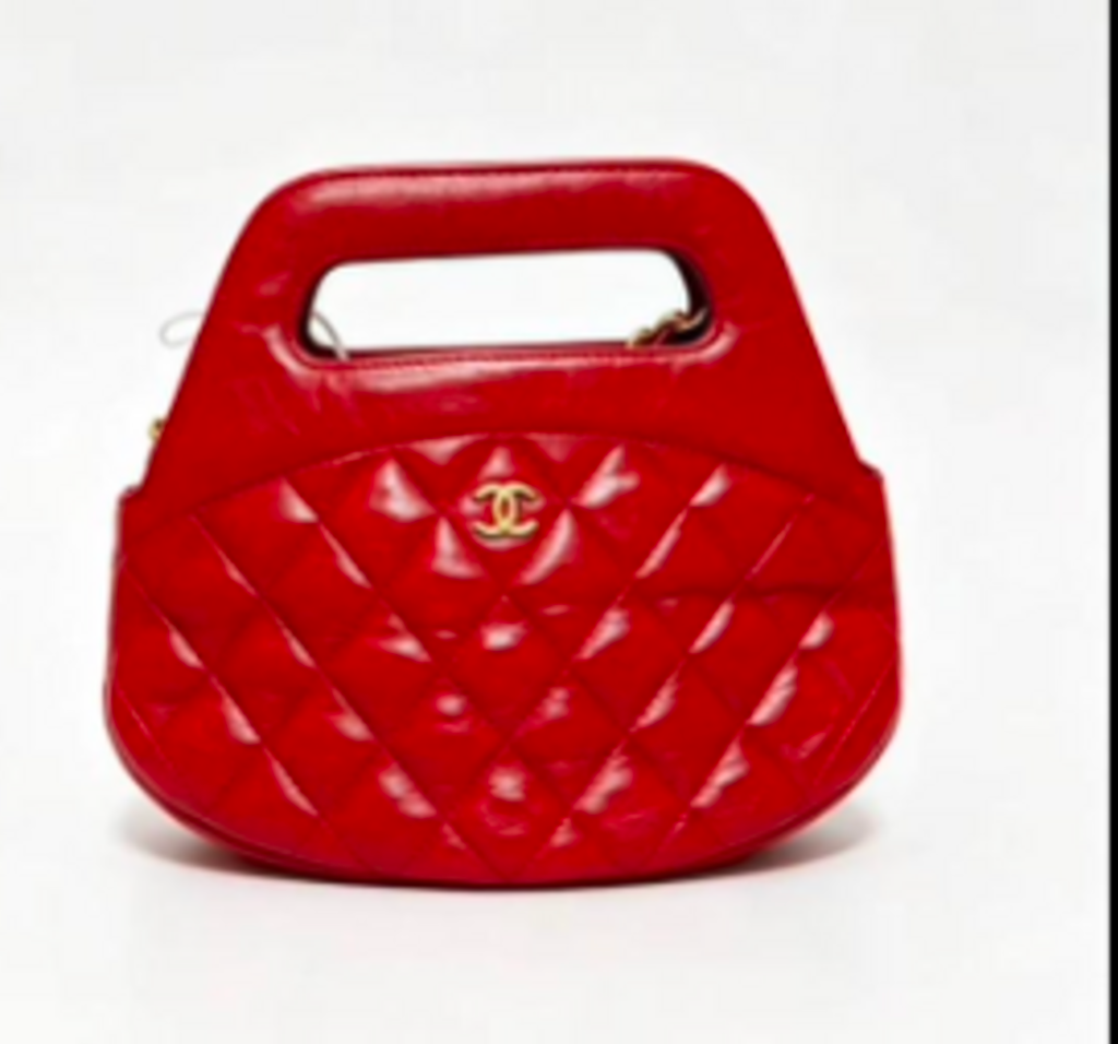 Red Leather Quilted Top Handle Bag