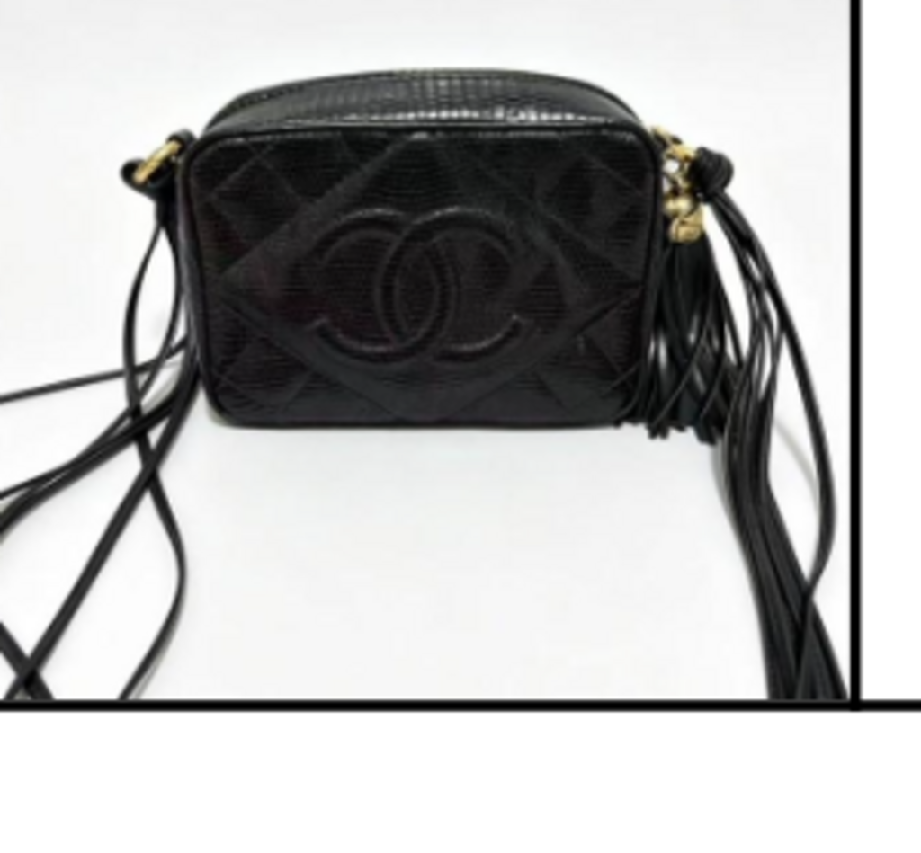 Black Lizard Diamond Quilted Tassel Camera Bag