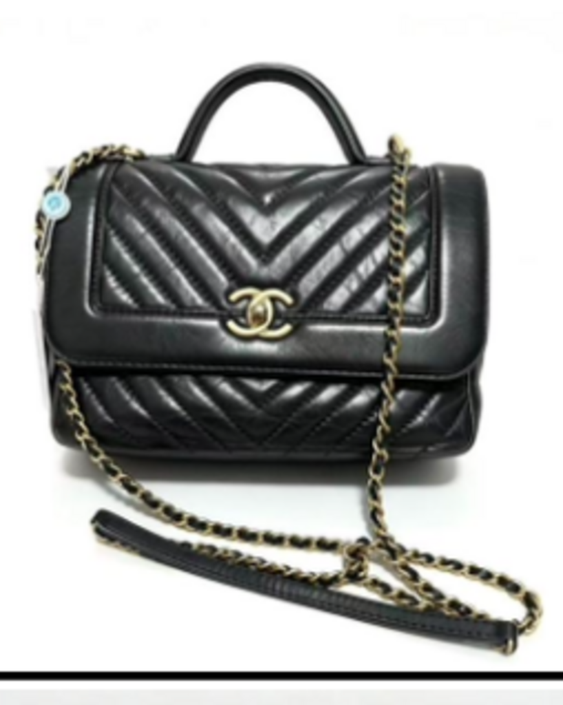 Black Chevron Quilted 2 Way Top Handle Bag