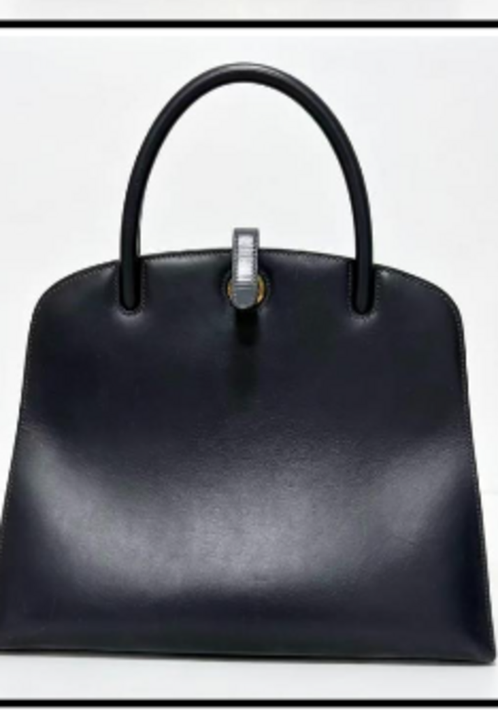Hermes Navy Leather Dome Shaped Top Handle Bag