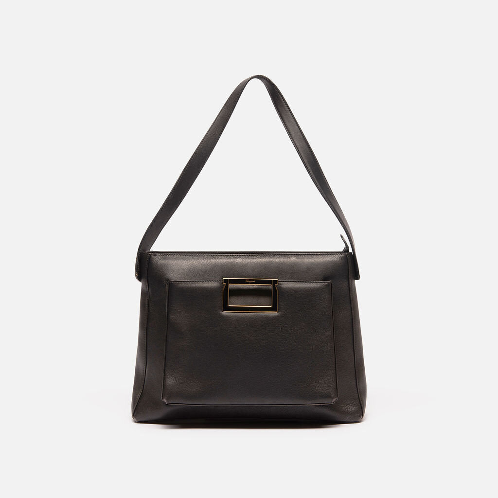 Ferragamo Black Leather Studded Crossbody