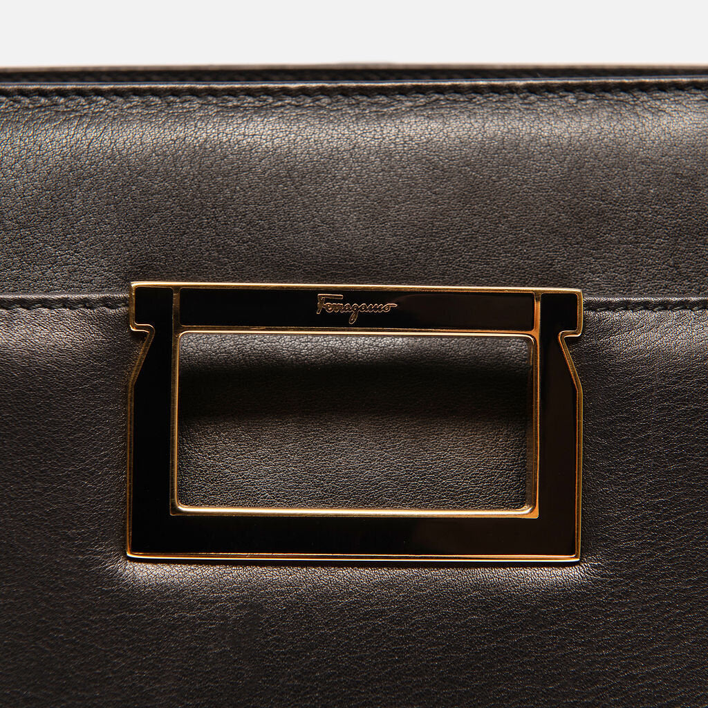 Ferragamo Black Leather Studded Crossbody