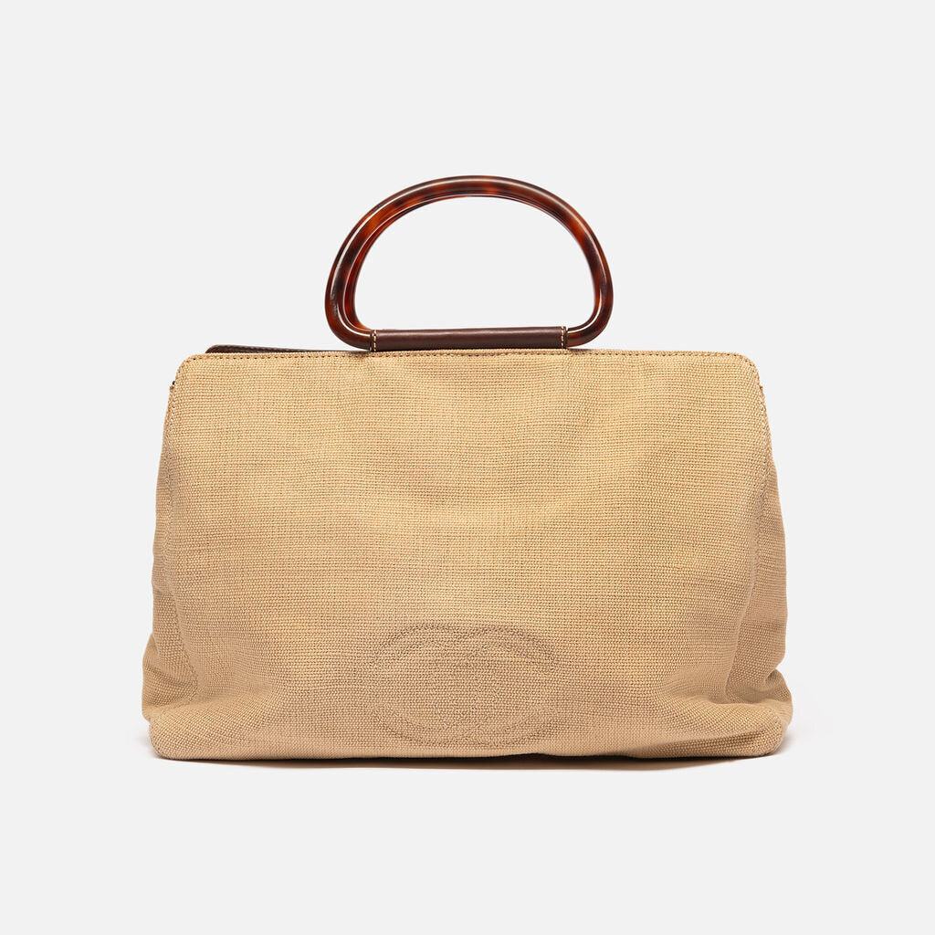 Chanel Beige Canvas & Lucite Top Handle Bag