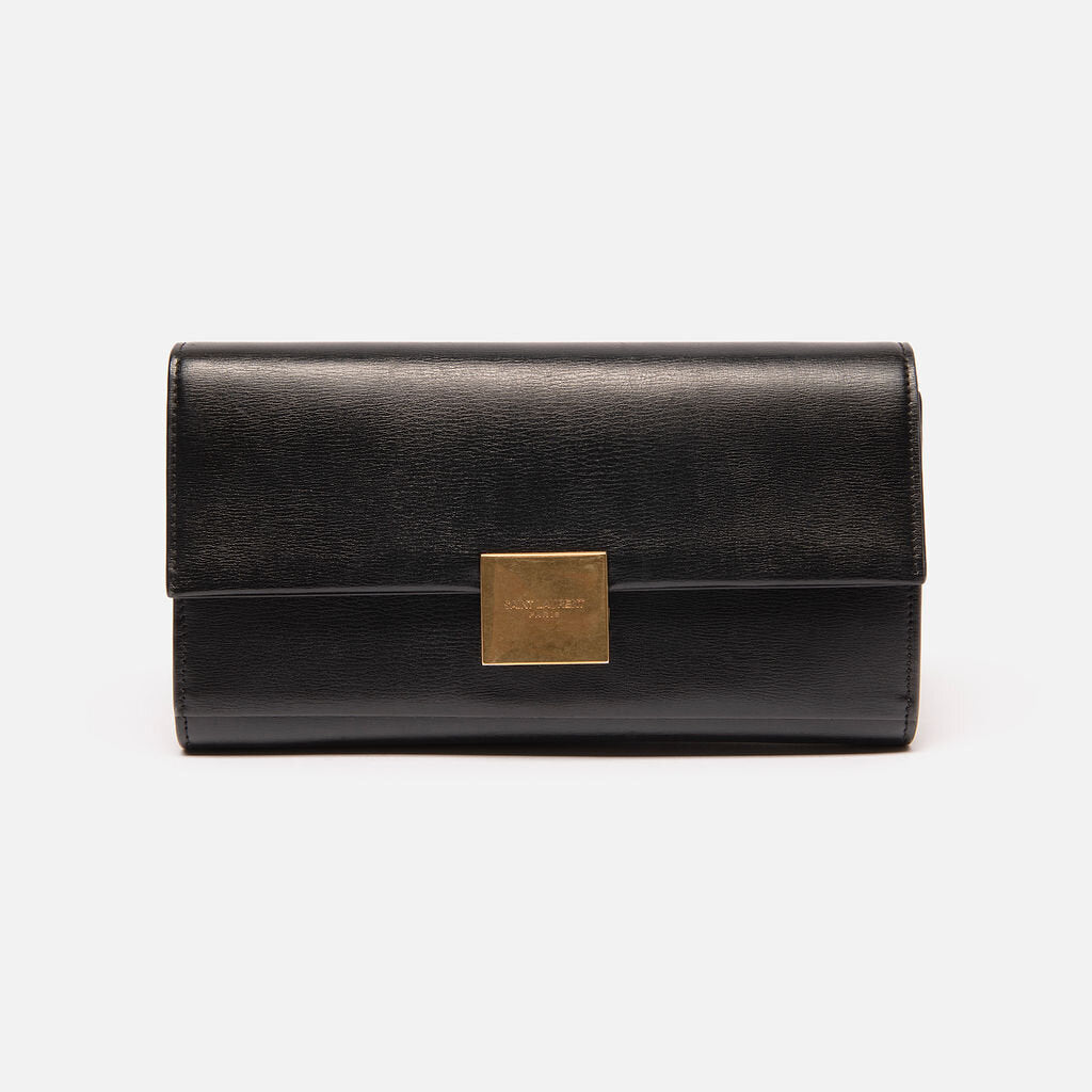 Saint Laurent Black Leather Long Wallet
