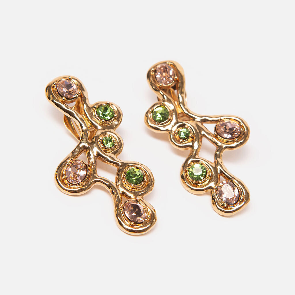 Oscar de la Renta Gold Plated & Round Crystal Clip On Earrings