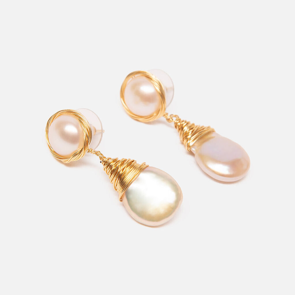 E&E Wire Wrapped Baroque Pearl Earrings