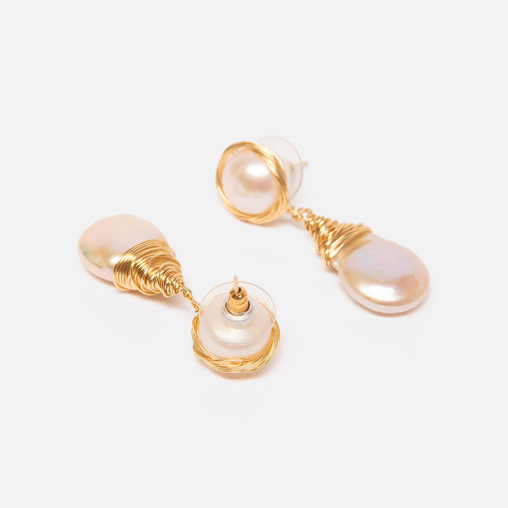 E&E Wire Wrapped Baroque Pearl Earrings