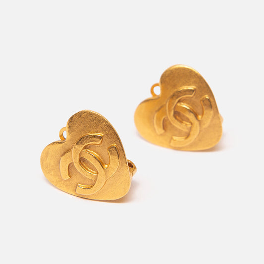 Chanel 24k Gold Plated Heart Clip-On Earrings