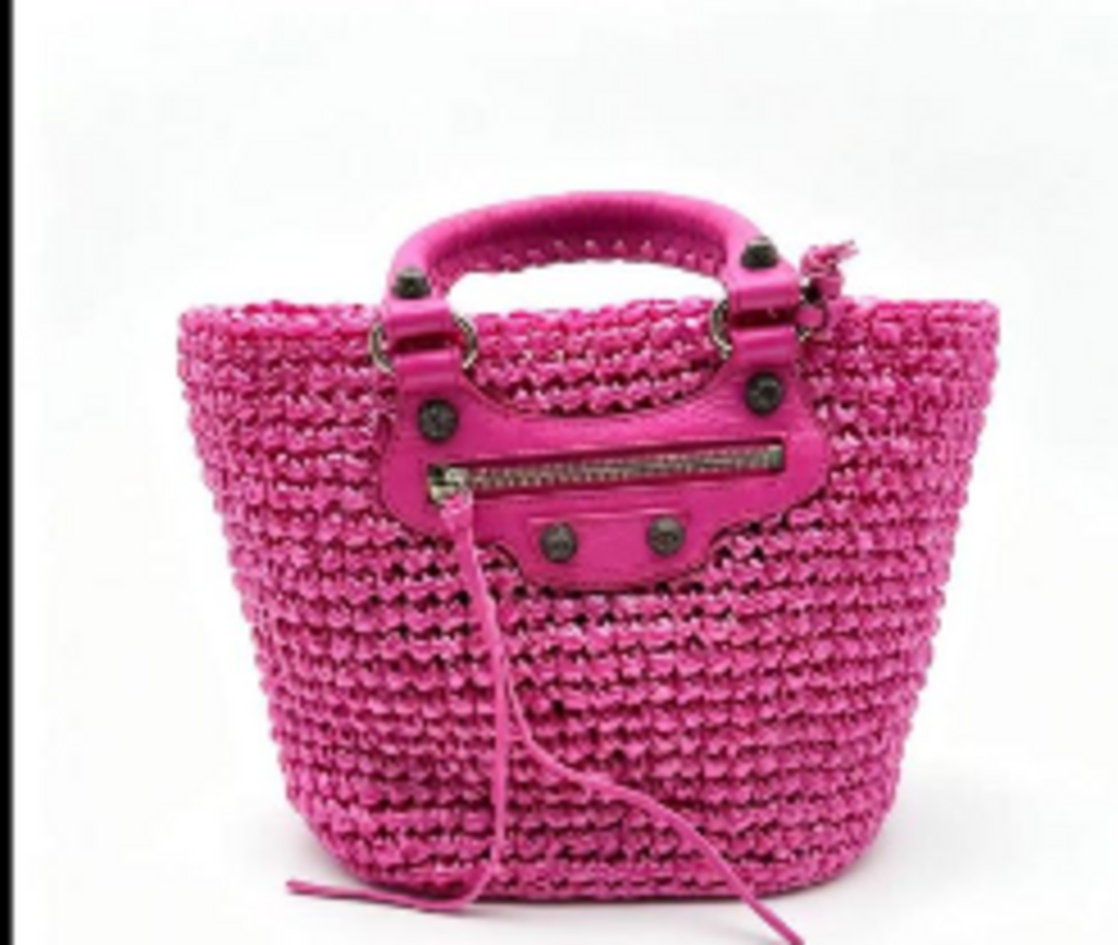 Pink Raffia City Tote